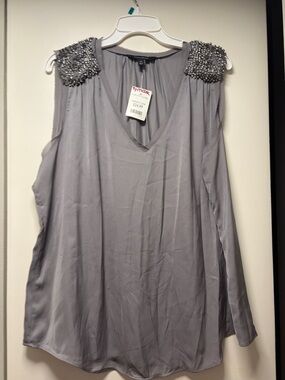 Banana Republic Beaded Shoulder Gray V-Neck Tank